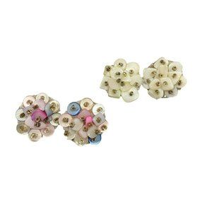 2 Pair Vintage Signed Japan White and Pastel Pink and Blue Clip on Earrings